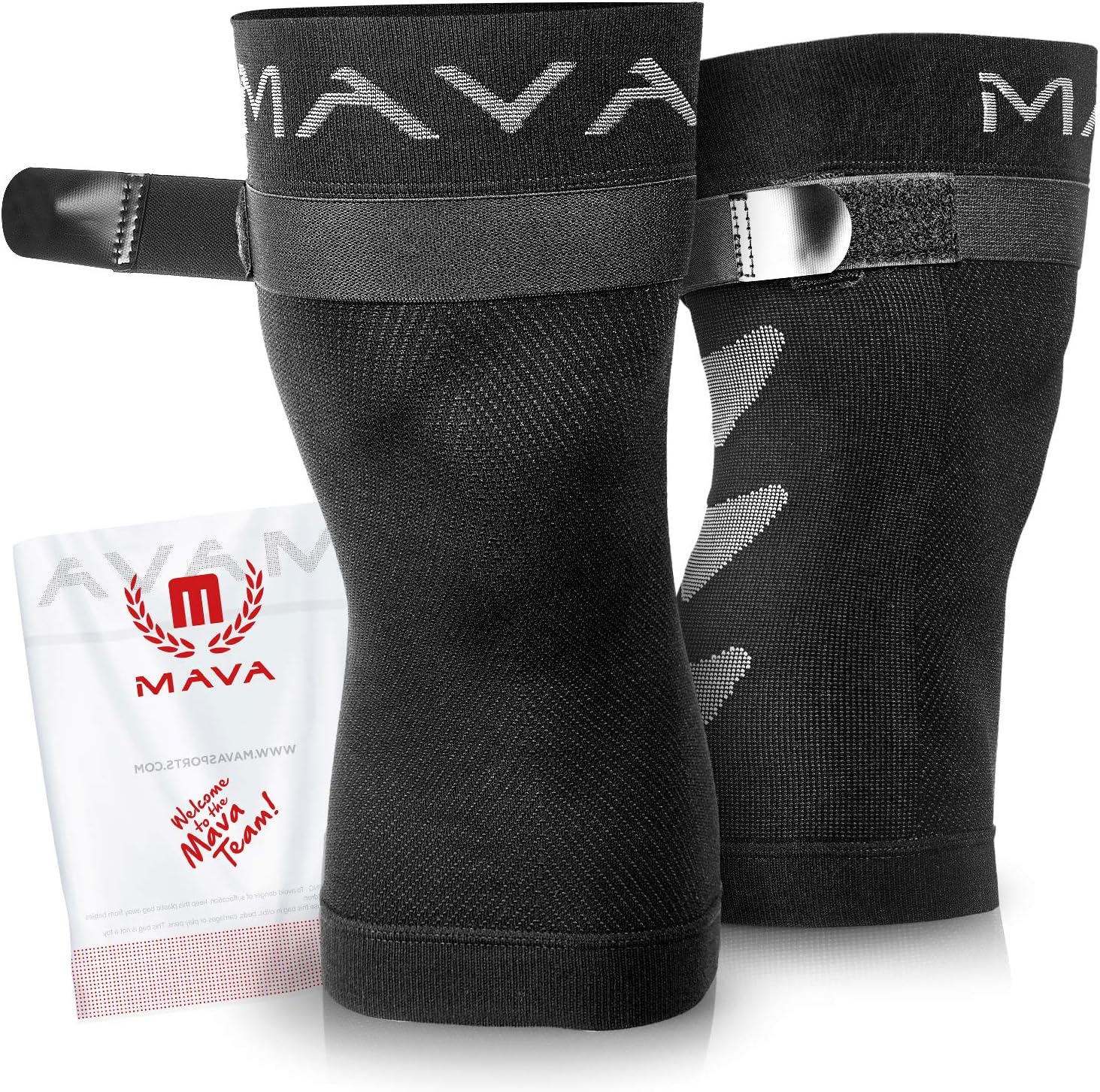 Mava Sports Knee Brace (Pair) with Adjustable Strap -Does NOT ROLL Down- Best Compression Knee Sleeve – All Day Wear Knee Support for MCL, ACL Rehab, Running, Joint Pain & Arthritis