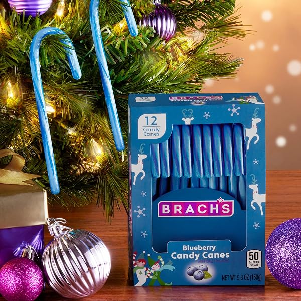 BRACH’S BLUEBERRY CANDY CANES, CHRISTMAS CANDY, HOLIDAY ORNAMENTS, 5.3 OZ BOX, 12 COUNT