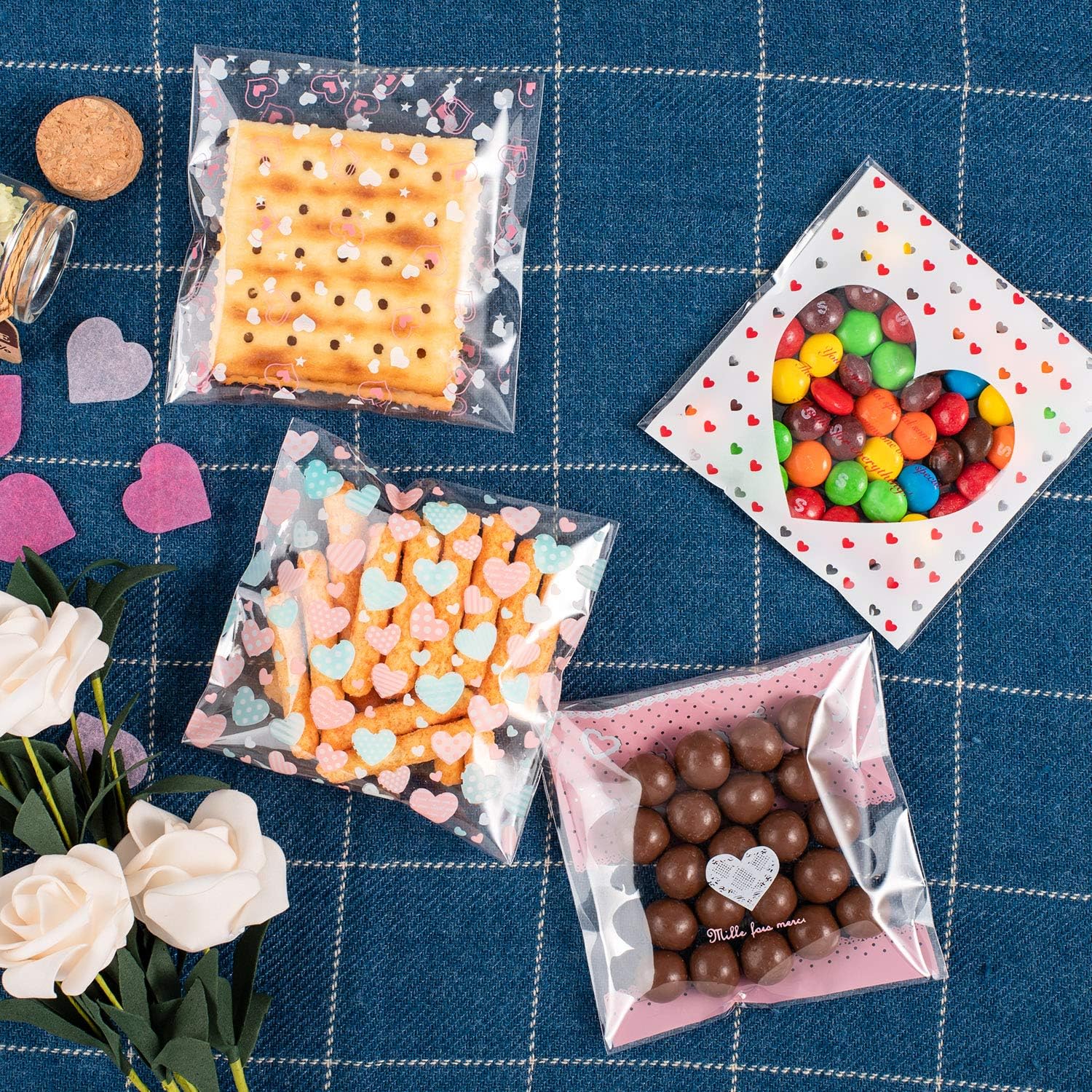 Whaline 400 Pieces Valentine Cellophane Bags Cookie Treat Bags - Image 5