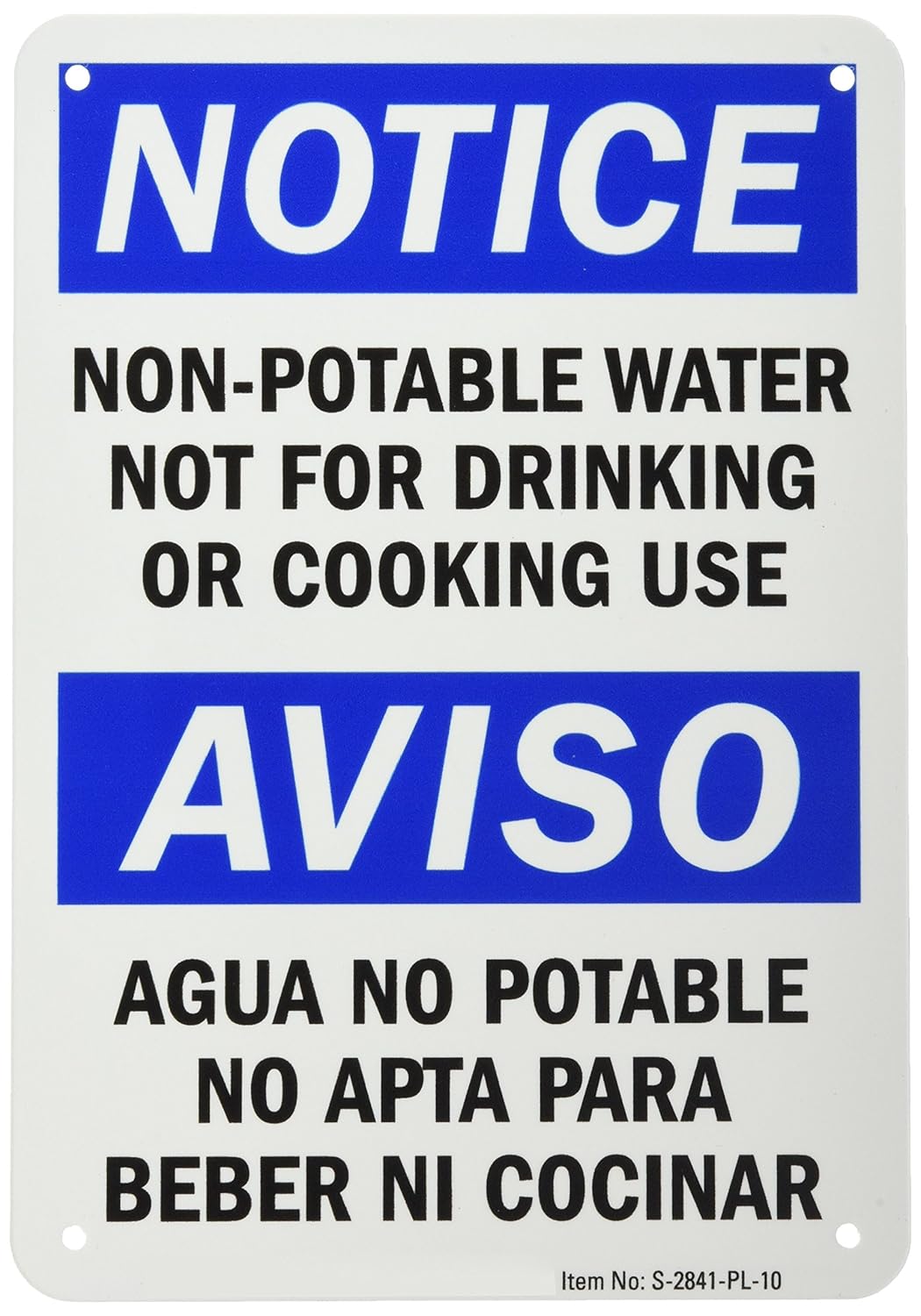 7 X 10 Aluminum Not For Drinking Or Cooking Bilingual Sign Non Potable Water Smartsign Notice Not For Drinking Or Cooking Bilingual Sign 7 X 10 Aluminum Mysafetysign S 2841 Al 10