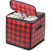 ZOBER Christmas Ornament Storage Box Plastic - Stores 64 3" Ornaments with Individual Trays - Ornament Organizer Storage Box, Durable Christmas Containers Holder - Plaid