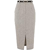Allegra K Midi Pencil Skirt for Women Fall Winter High Waisted Slit Office Work Skirts with Belt