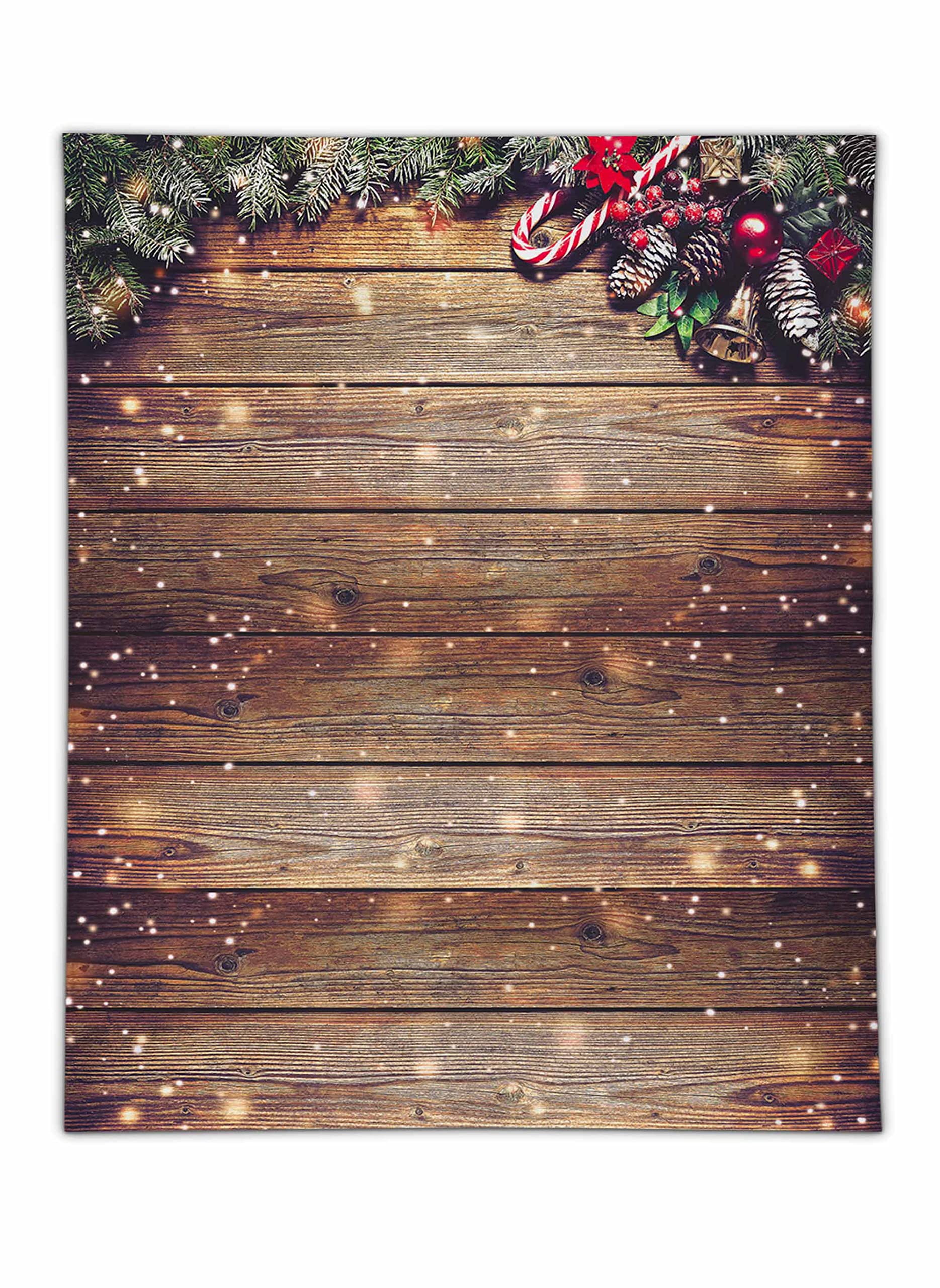 Photo 1 of Allenjoy 8x10ft Snowflake Gold Glitter Christmas Wood Wall Photography Backdrop Xmas Rustic Barn Wooden Floor Background for Children Portrait Photo Studio Booth Photobooth Photographer Prop