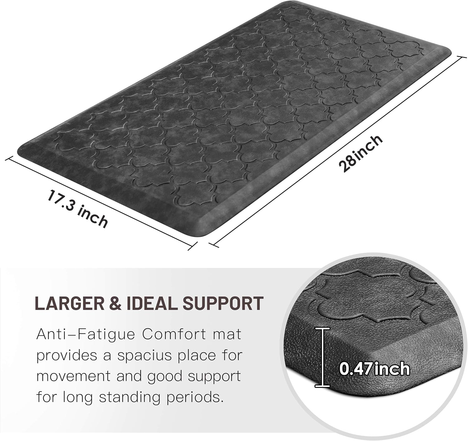WiseLife Kitchen Mat Cushioned Anti Fatigue Floor Mat,17.3"x28", Thick Non Slip Waterproof Kitchen Rugs and Mats,Heavy Duty PVC Foam Standing Mat for Kitchen,Floor,Home,Office,Desk,Sink,Laundry, Grey: Kitchen & Dining