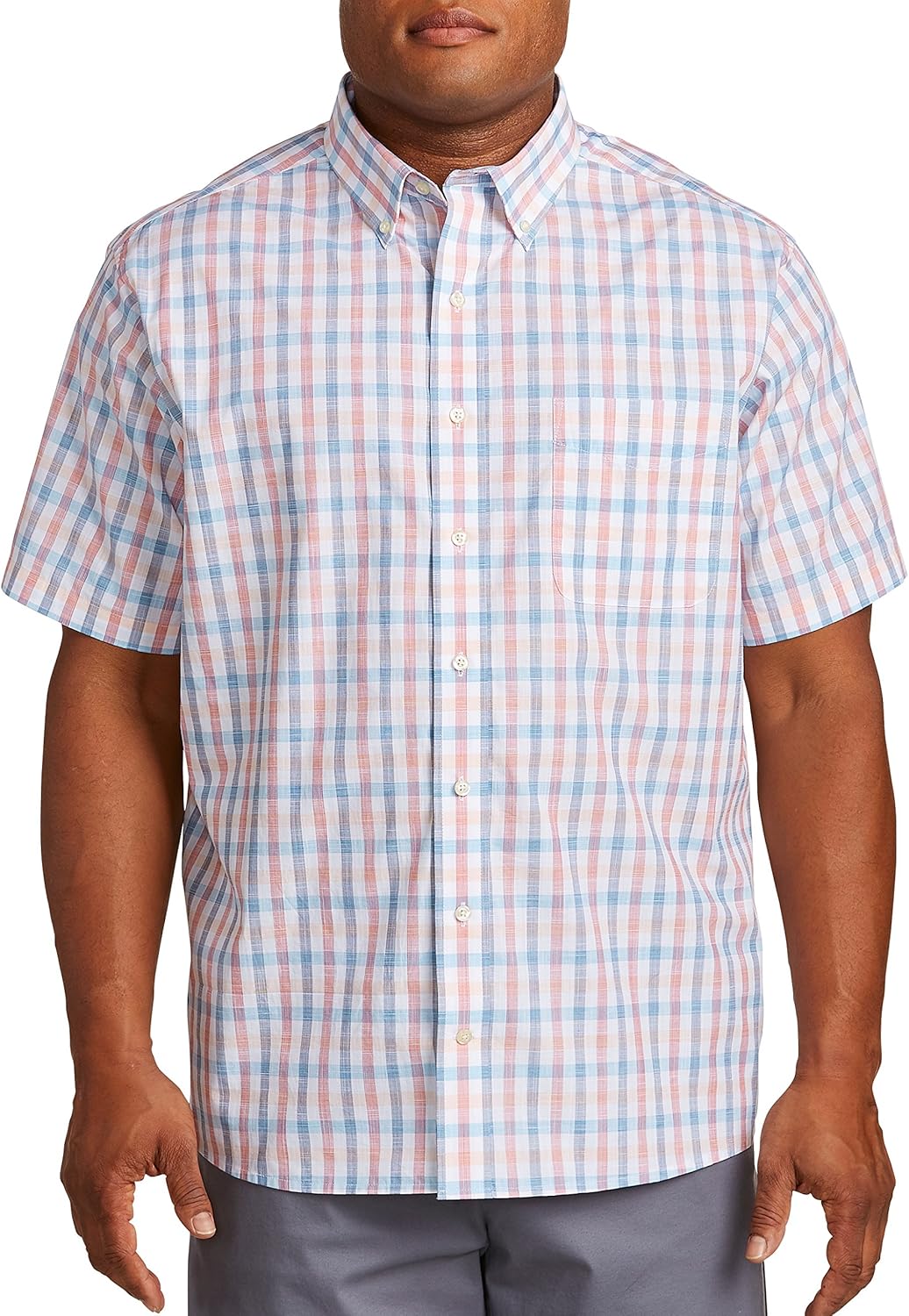 Oak Hill by DXL Big and Tall Check Sport Shirt, Orange