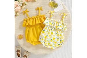 Baby Girl 2 Pack Ruffle Tie Strap Bubble Rompers One Piece Infant Outfit Newborn