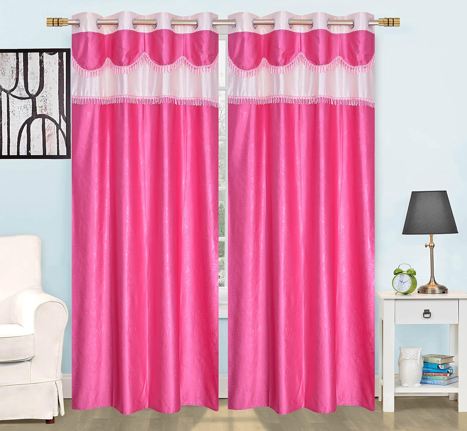 Buy Honey Traders Pink Colour Plain Eyelet Lace Window Curtains