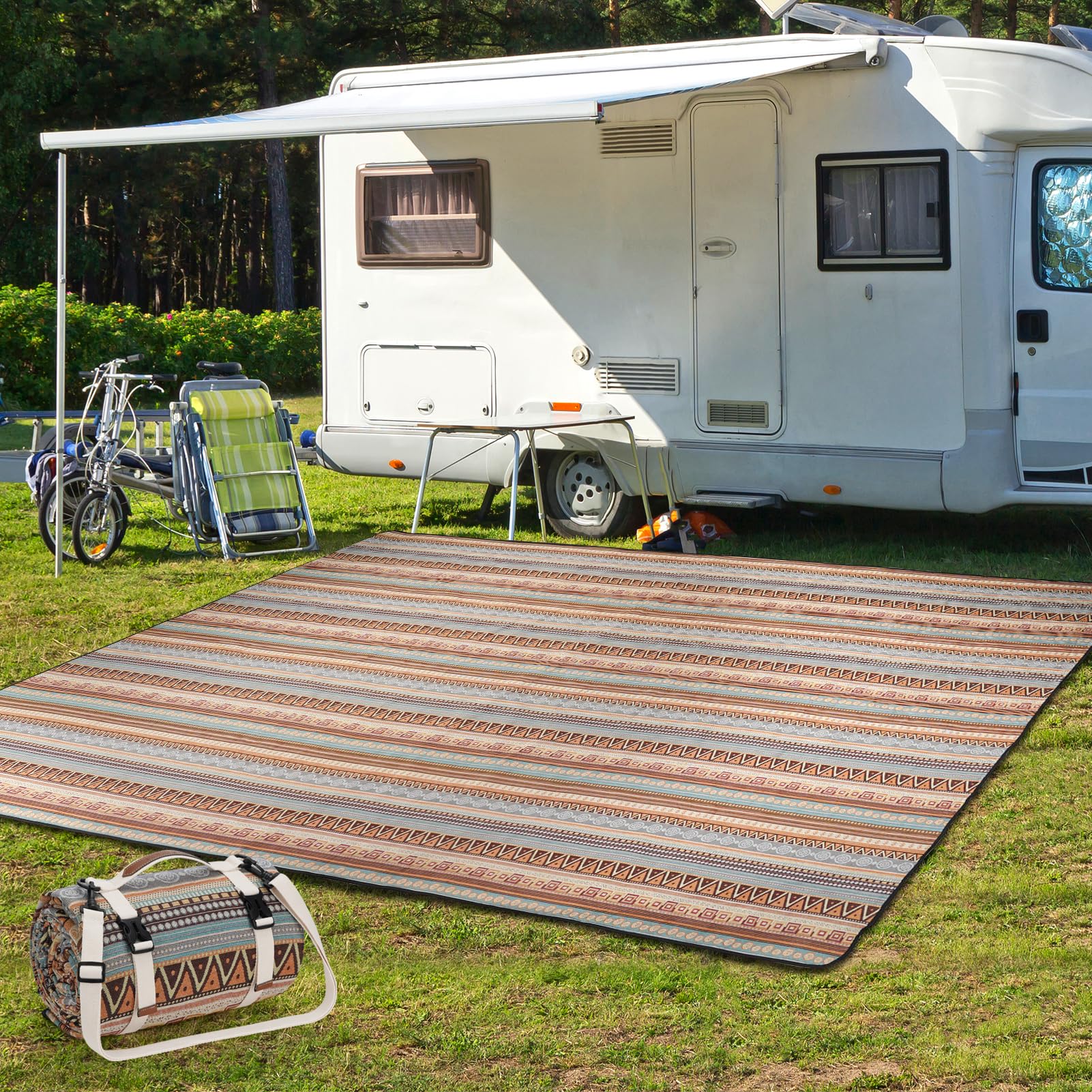 Photo 1 of G GOOD GAIN Picnic Blankets Outdoor - Waterproof Outdoor Rug with Shoulder Carry Strap | Machine Washable Picnic Mat with Sandproof Backing for RV, Balcony, Camping, Hiking, Concerts (Orange, 9' x 6')