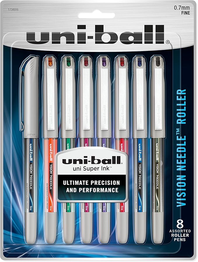 uniball Vision Needle Rollerball Pens, Fine Point (0.7mm), Assorted