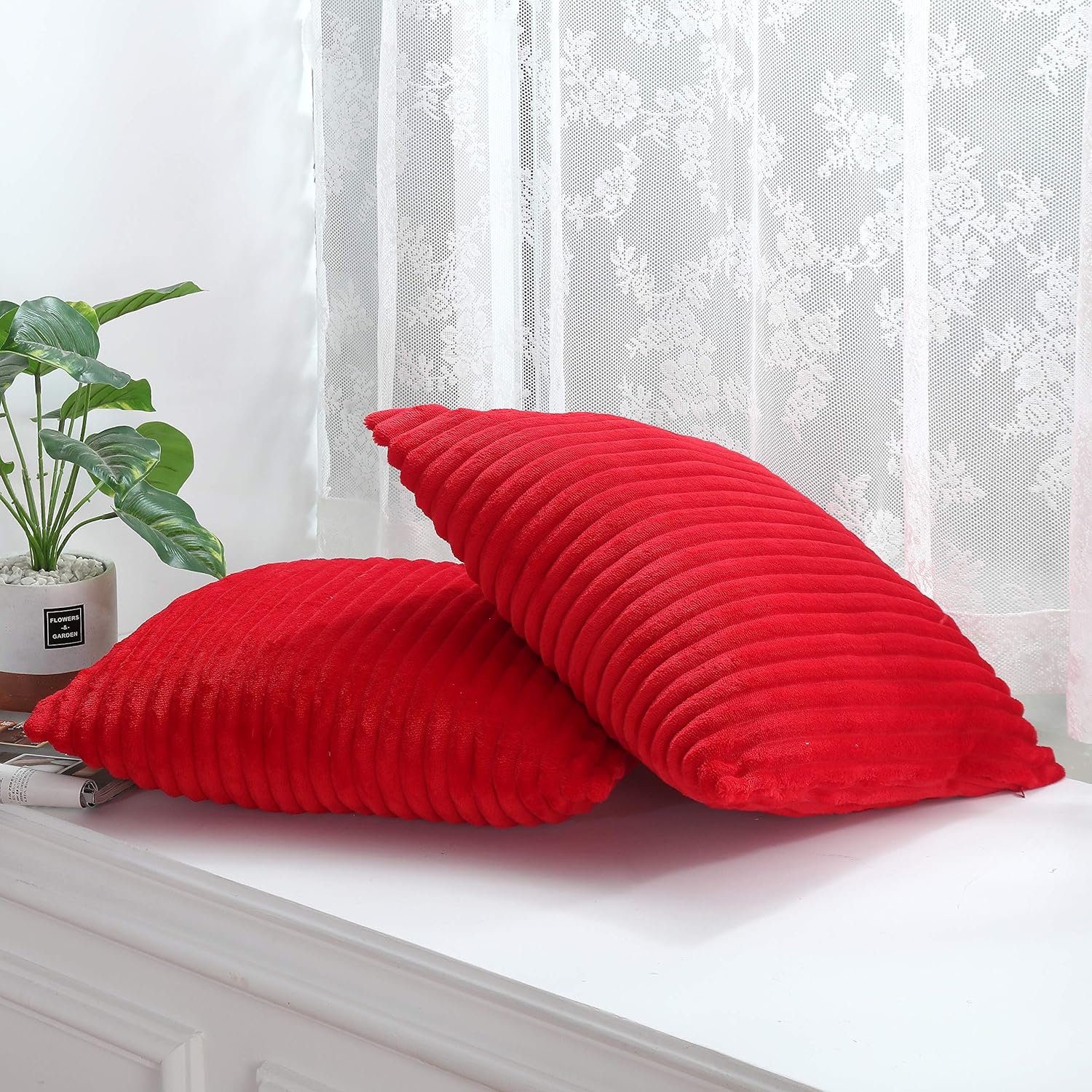 Special SG Glory Pack of 2,Supersoft Square Textured Decorative Throw Pillow Cover Cushion Covers Pillowcase, Home Decor Decorations for Sofa Couch Bed Chair(Red,18x18 Inches): Home & Kitchen