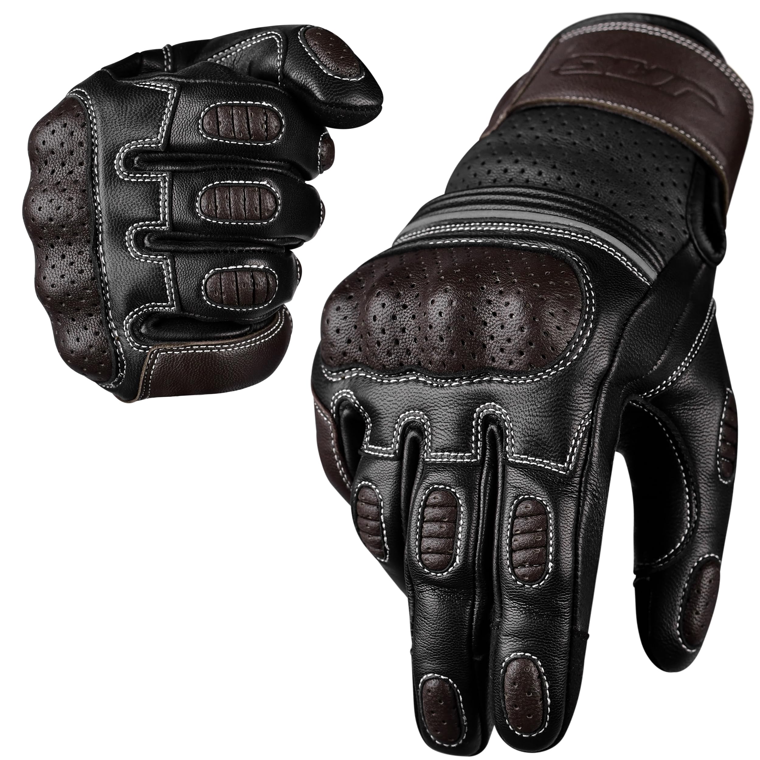 Premium Summer Motorcycle Gloves – Leather & Mesh With Hard Knuckle, Touchscreen Tips & Wrist Support
