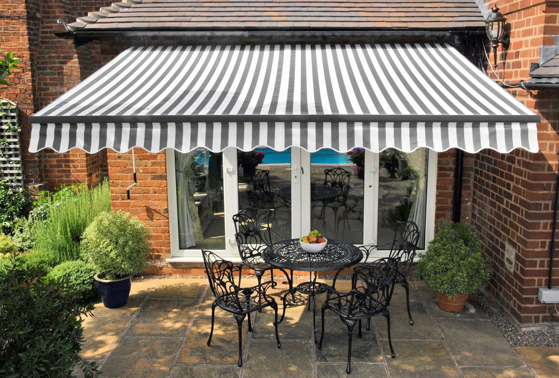 Greenhurst Easy Fit Patio Awning- Kensington 2.5m, 3m and 3.5m (White and Grey Stripe) (2.5m)