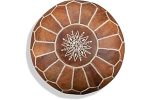 POUFS&PILLOWS Premium Moroccan Leather Pouf - Handmade - Delivered Stuffed - Ottoman, Footstool, Floor Cushion (Cognac Brown)