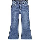 KIDSCOOL SPACE Baby Little Girls Flared Jeans, 12M-5T Raw Edge Hem Stretchy Denim Pants
