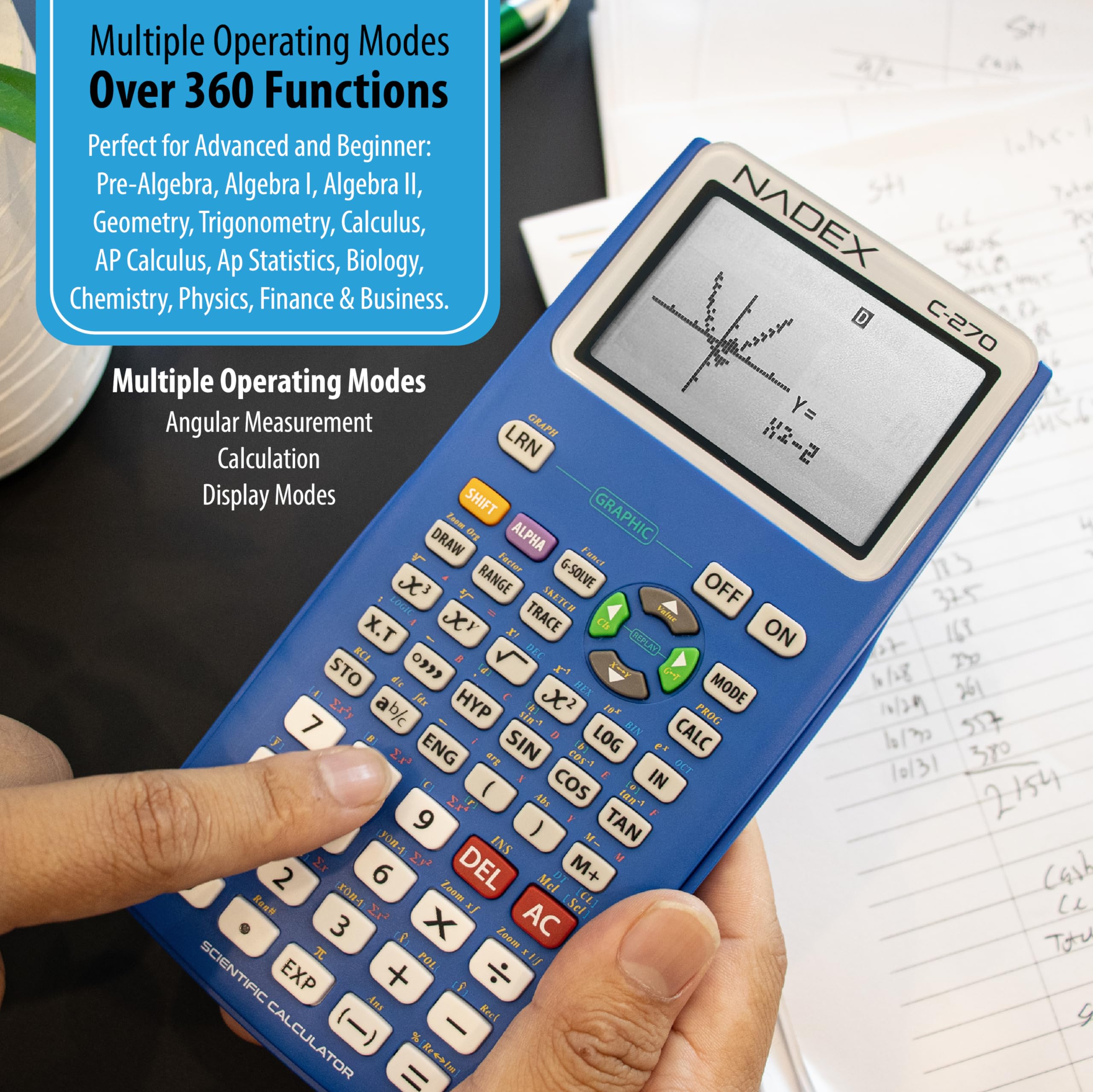 Scientific Calculator with Graph Functions for College and High School Students, Engineering, Advanced Mathematics, Calculus, Algebra, Geometery, Trigonometry, Statistics, Physics, Chemistry - Blue