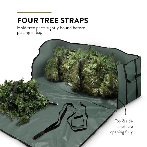 ZOBER WIDE CHRISTMAS TREE STORAGE BAG – MAXIMUM ACCESSIBILITY – FITS 9 FT TREES – 600D OXFORD FABRIC CHRISTMAS TREE BAG FOR STORAGE BOX FOR XMAS – STRONG, DURABLE STRAPS & HANDLES – CARD SLOT – GREEN