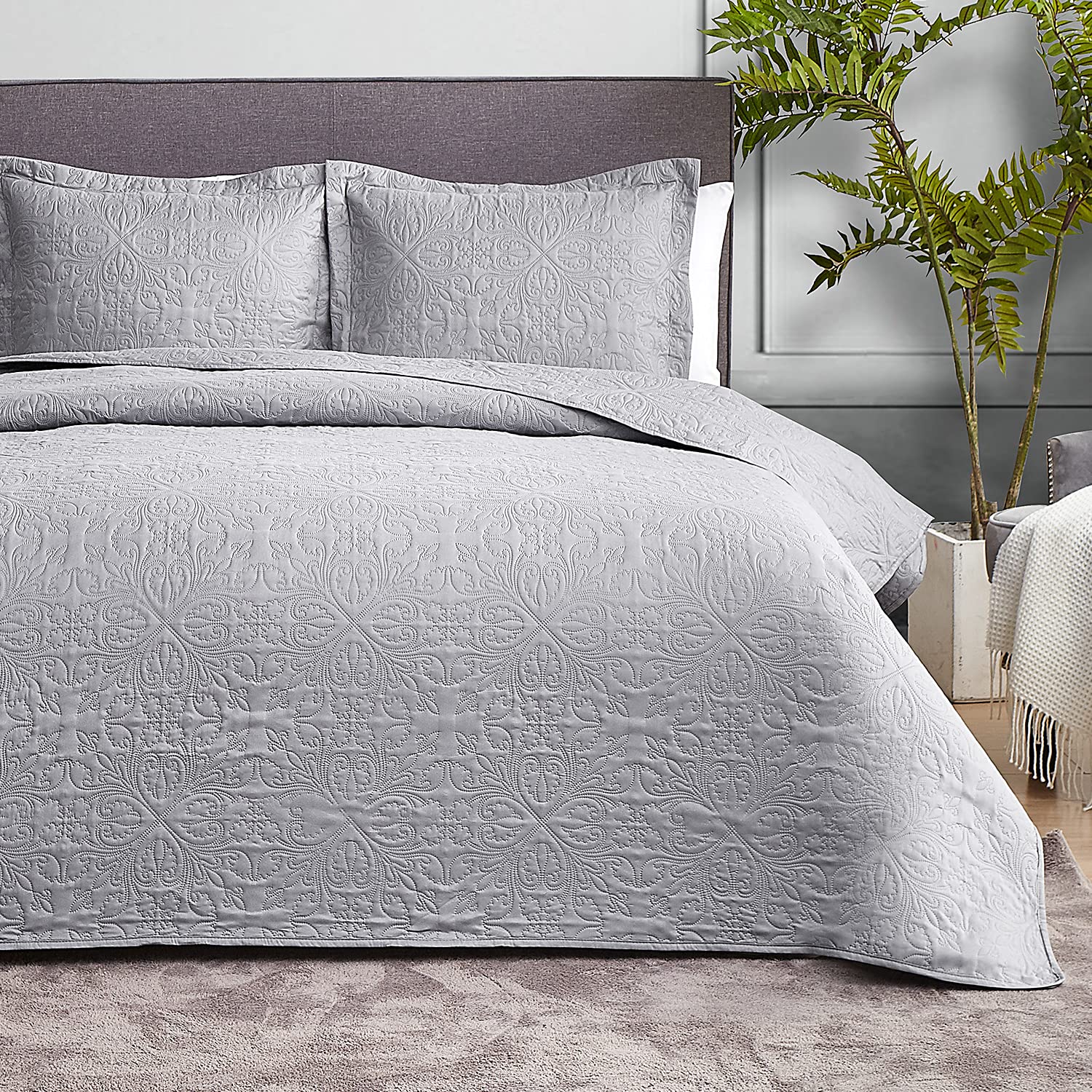 Photo 1 of ***Black***Hansleep Grey Quilt California King Size - Baroque Ultrasonic Summer Bedspread California King, Soft Lightweight Coverlet Bedding Set, 3 Pieces (1 Quilt, 2 Pillow Shams)