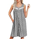 Ekouaer Nightgowns for Women Button Up Sleepshirt Tank Sleeveless Nightshirt Soft Sleepwear with Pockets S-XXXL
