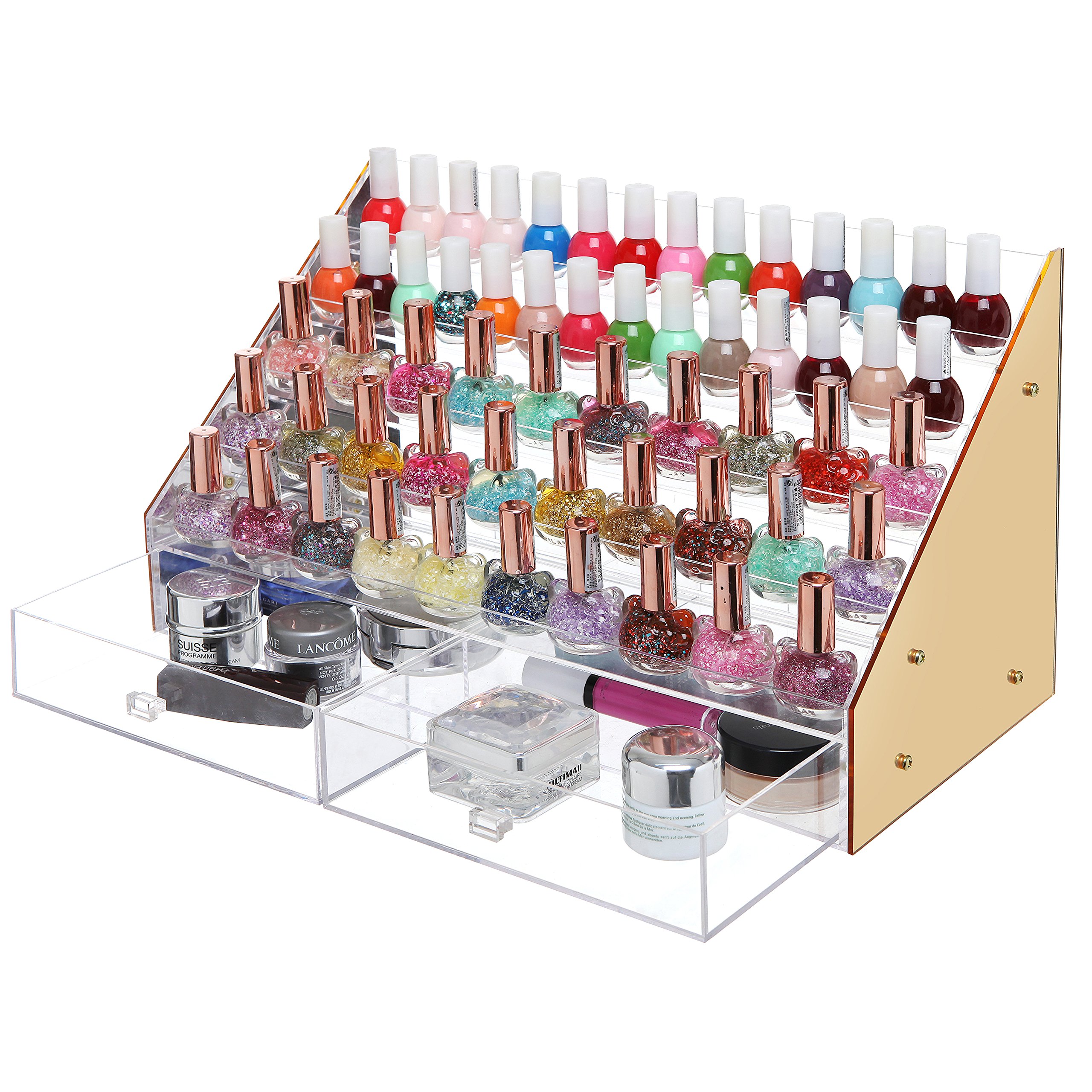 Gold Acrylic 60 Bottle Nail Polish Rack/Tabletop Cosmetic Display Stand