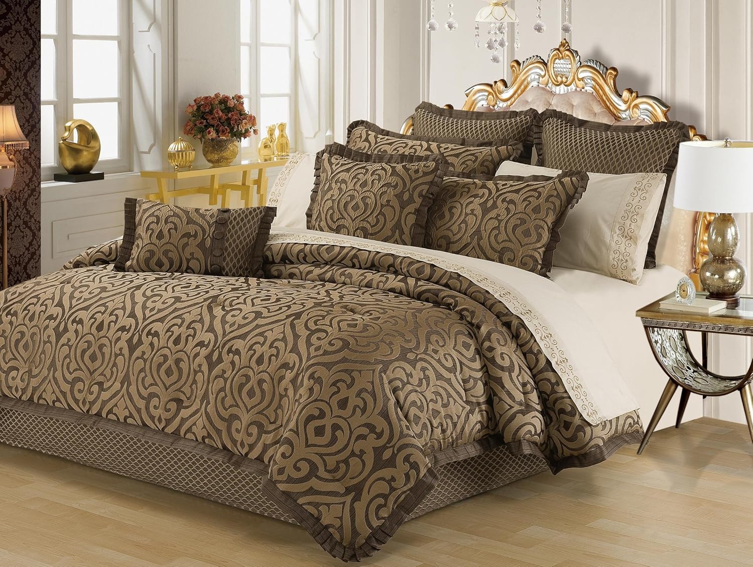 最適な材料 新しいシーズンホームナオミ掛け布団セット キング ブラウン ベージュ 6ピース B072l7m34n 公式 90a3acu P1ai