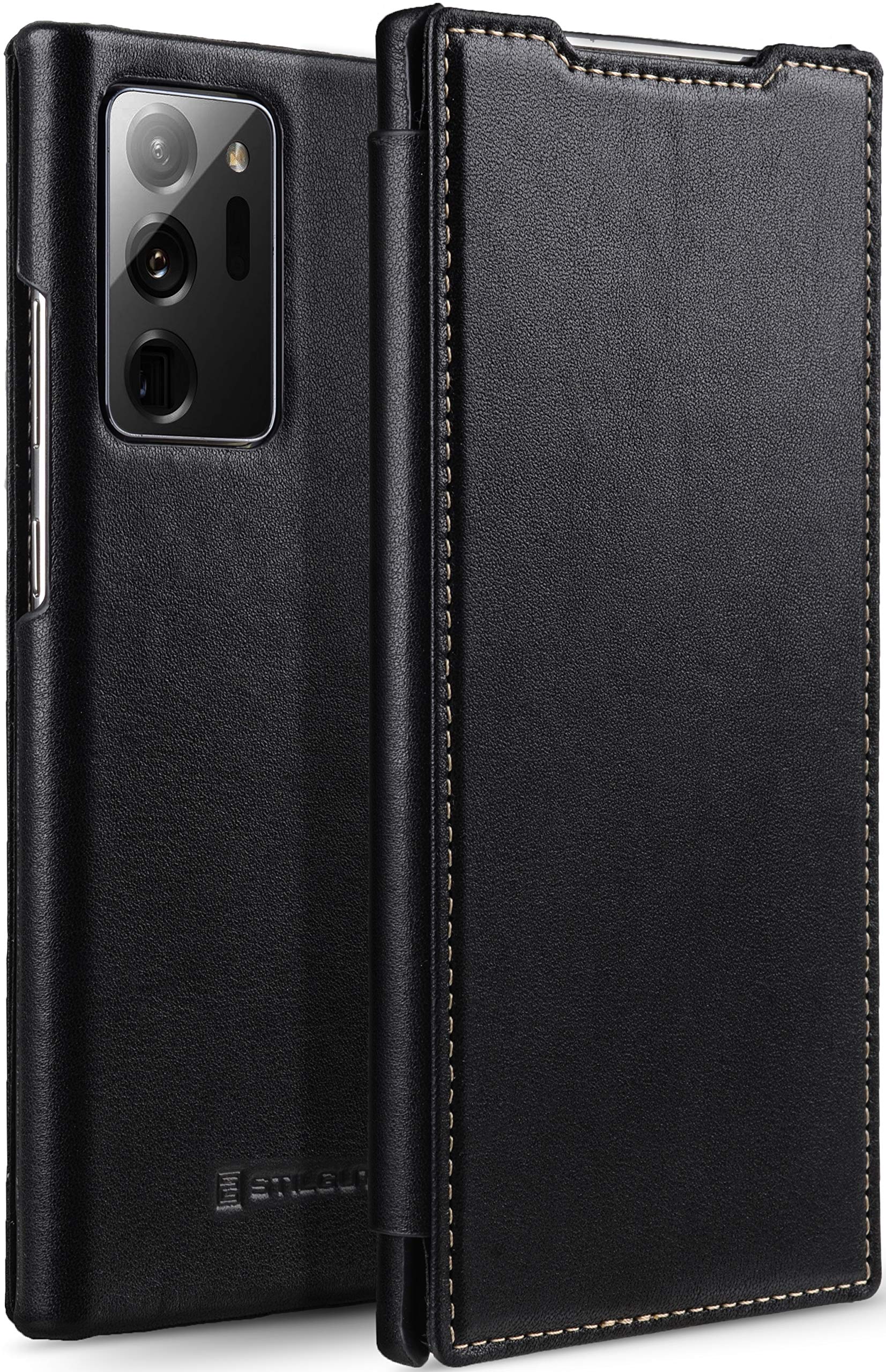 StilGut Book Type Flip Case for Samsung Galaxy Note 20 Ultra, Genuine Leather Samsung Note 20 Ultra Case, Black Nappa