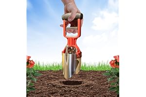 Dirt Snatcher - Red & Black Bulb Planter Tool for Planting Bulbs - 3 Finger Pull Soil Grabber to Dig and refill Hole - Soil Cutting Tapered Blade Edges - for Planting Tulips, Daffodils & Others a Like