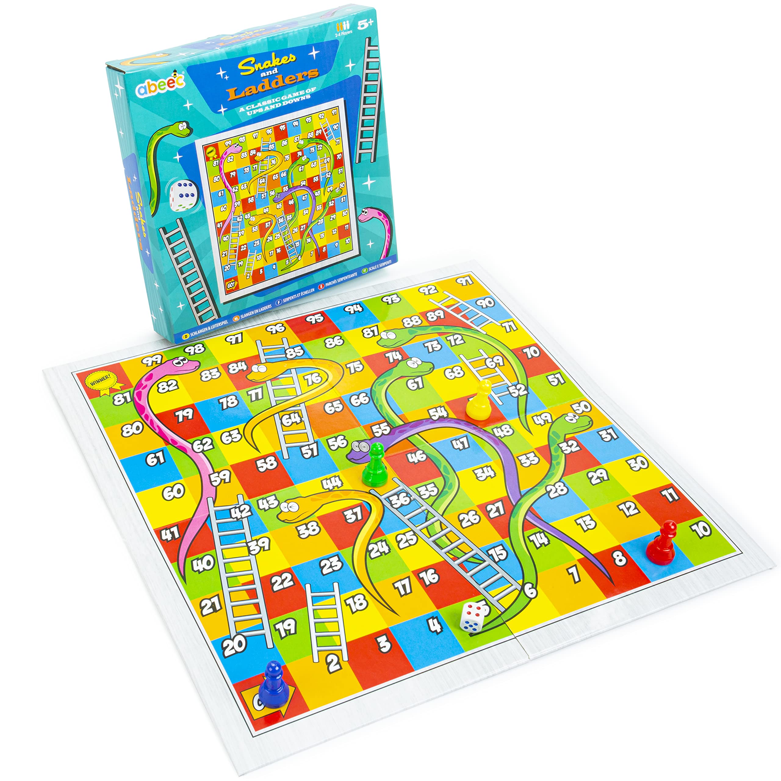 abeec Snakes and Ladders Board Game – Kids Board Games Includes Classic Game Board, Counters & Instructions – Family Board Games - Travel Games for Kids - Pass the Parcel Gifts — image 1