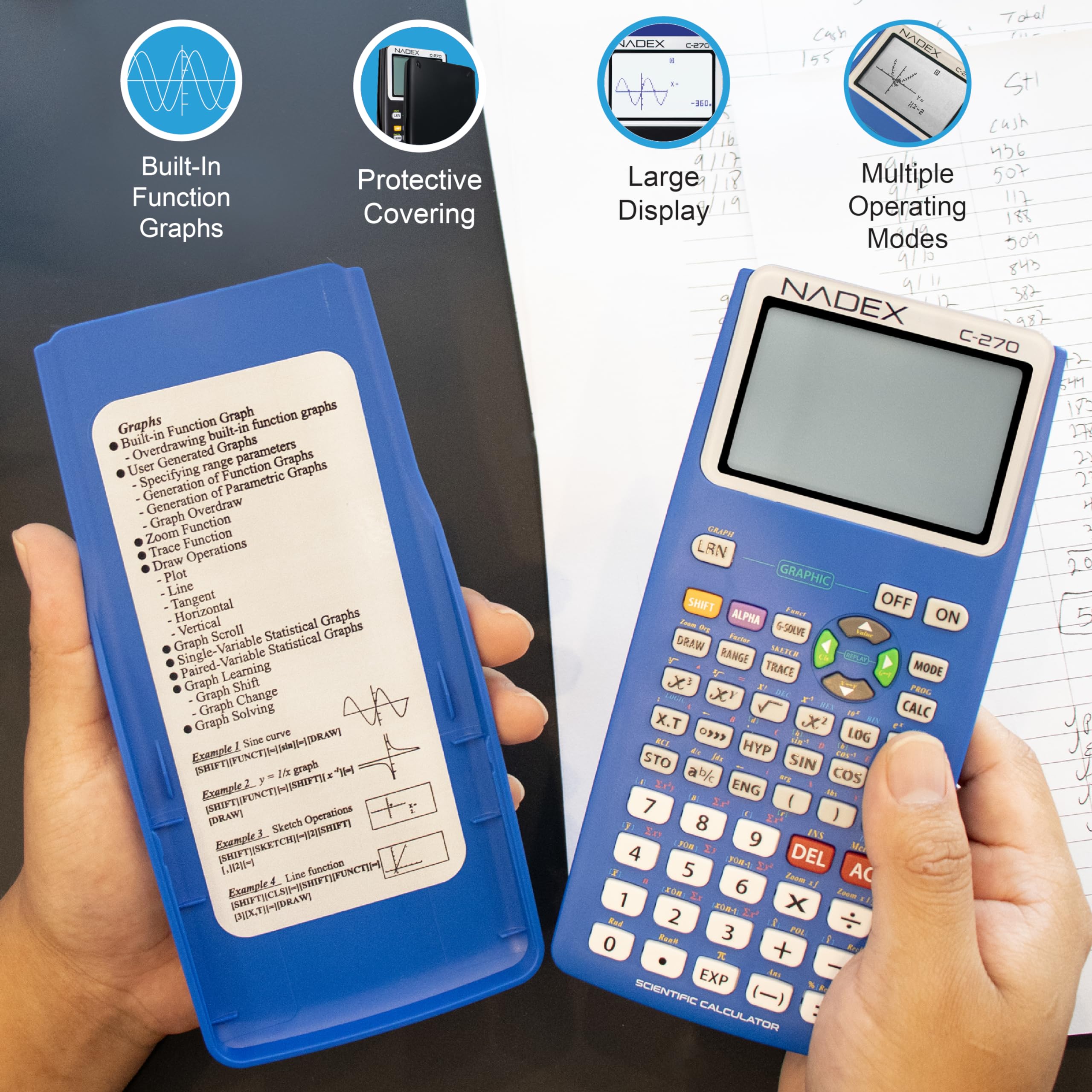 Scientific Calculator with Graph Functions for College and High School Students, Engineering, Advanced Mathematics, Calculus, Algebra, Geometery, Trigonometry, Statistics, Physics, Chemistry - Blue
