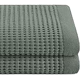 GILDEN TREE Waffle Towels for Bathroom Luxury 100% Cotton Bath Towels, Quick Dry Towel, Thin Super Absorbent Lint Free Shower Towels, Bath Towels Set of 2, Modern Style (Sage Grey)