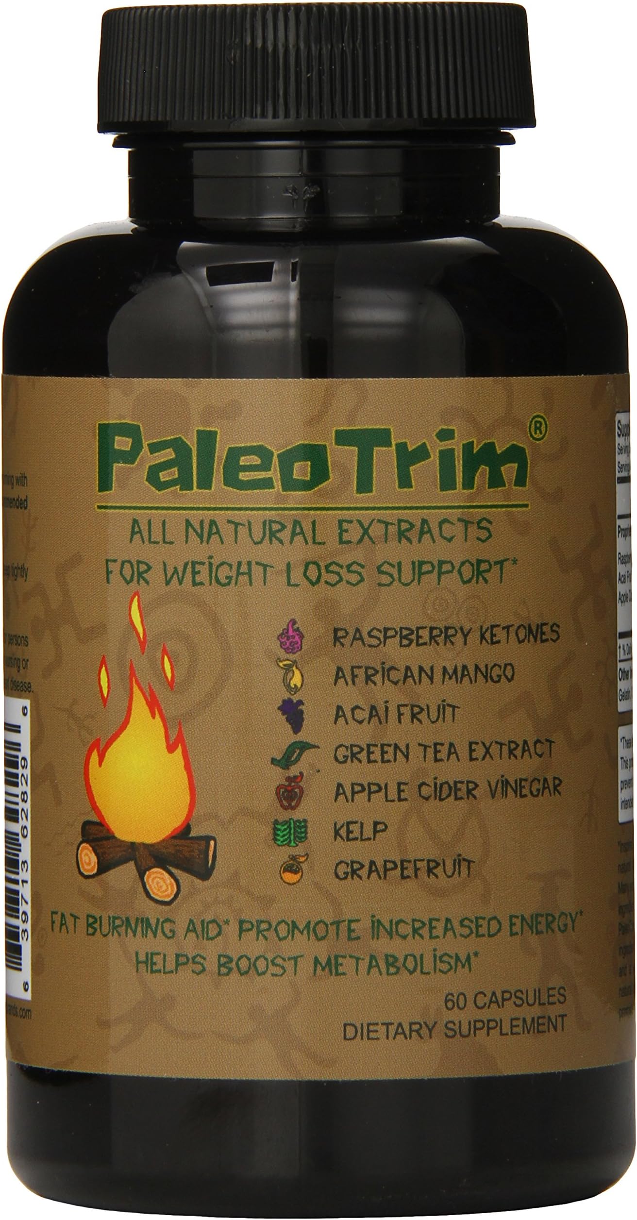 PaleoTrim All Natural Weight Loss Pills w/ Raspberry Ketones, African Mango, Acai, Green Tea, And More All In One Pill - 60 Capsules
