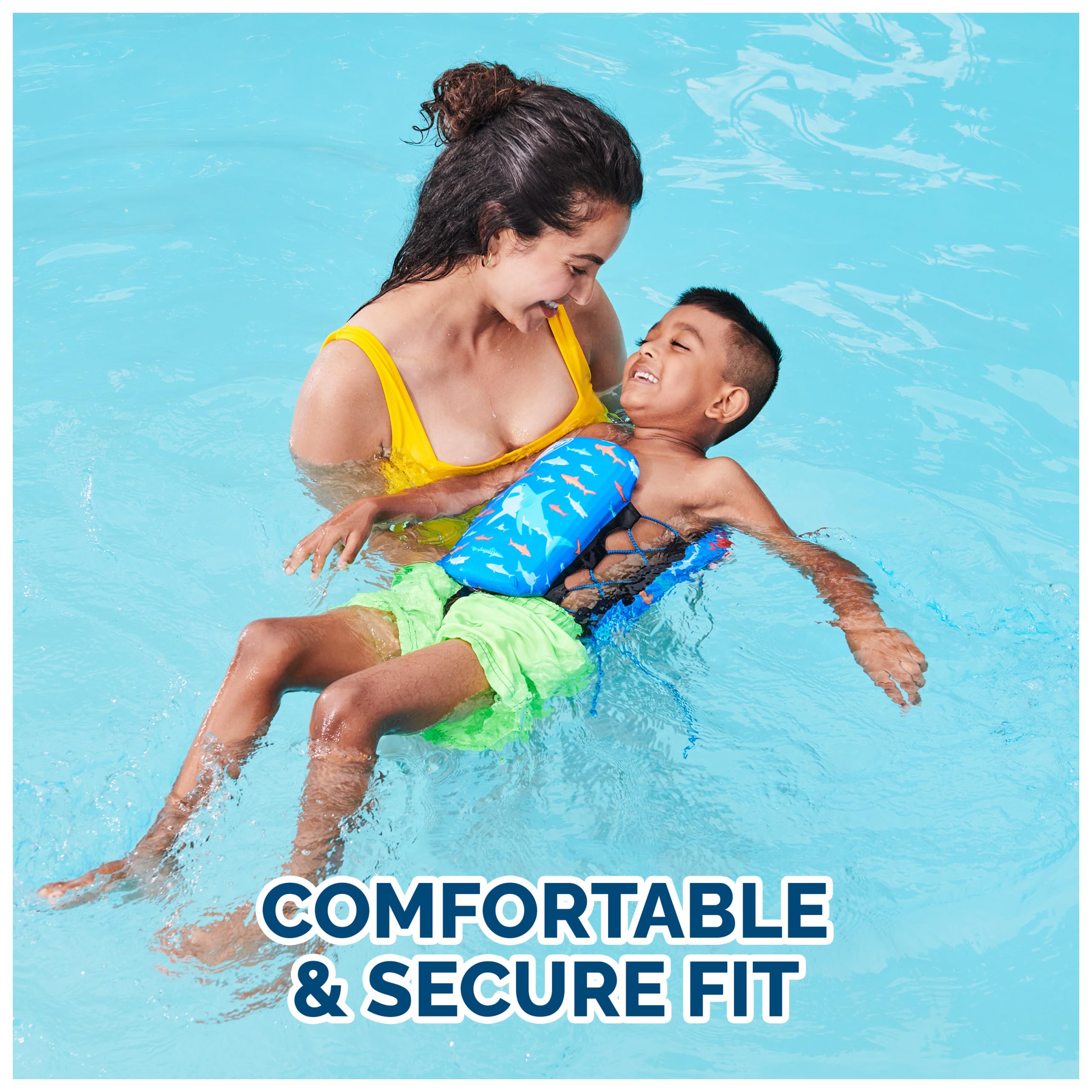 SwimWays Power Swimr Outdoor Pool Swim Vest for Kids, Adjustable Kid Pool Float for Swim Training, Medium, Shark