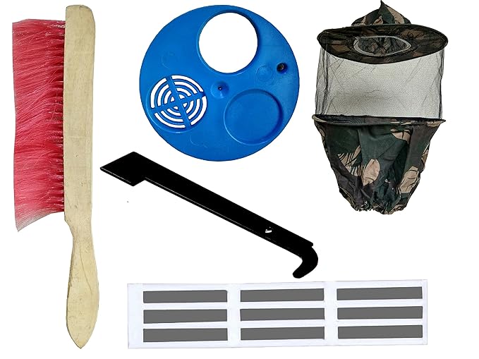 Hi-tech Natural Products (India) Equipment Brush, Plastic Ventilator, Bee Veil Army, Hive Tool Iron J