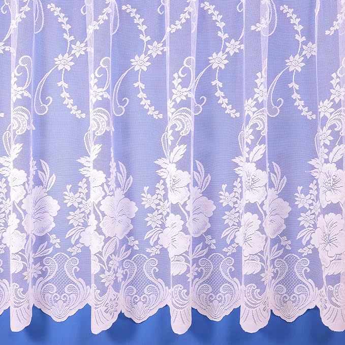 Roma Floral Net Curtain in White Sold by the Metre 54" Drop Amazon