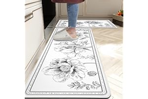 CHIINVENT Kitchen Mat [2 PCS] Cushioned Anti-Fatigue Non Slip Waterproof Kitchen Rugs, Comfort Standing Mat for Kitchen, Office, Home, Laundry, 17.3"x28"+17.3"x47", Black and White