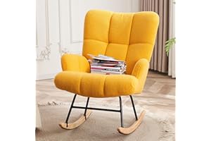 DAICO Nursery Rocking Chair Teddy Upholstered Glider Chair with High Backrest Modern Accent Glider Rocker Chair Living Room Armchair Soft Comfy Nursery Chair for Bedroom Baby Room (Yellow)