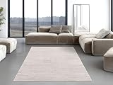 THE RUGS Grey Cream Plain Rug Living Room 120x170 Short Pile view 5