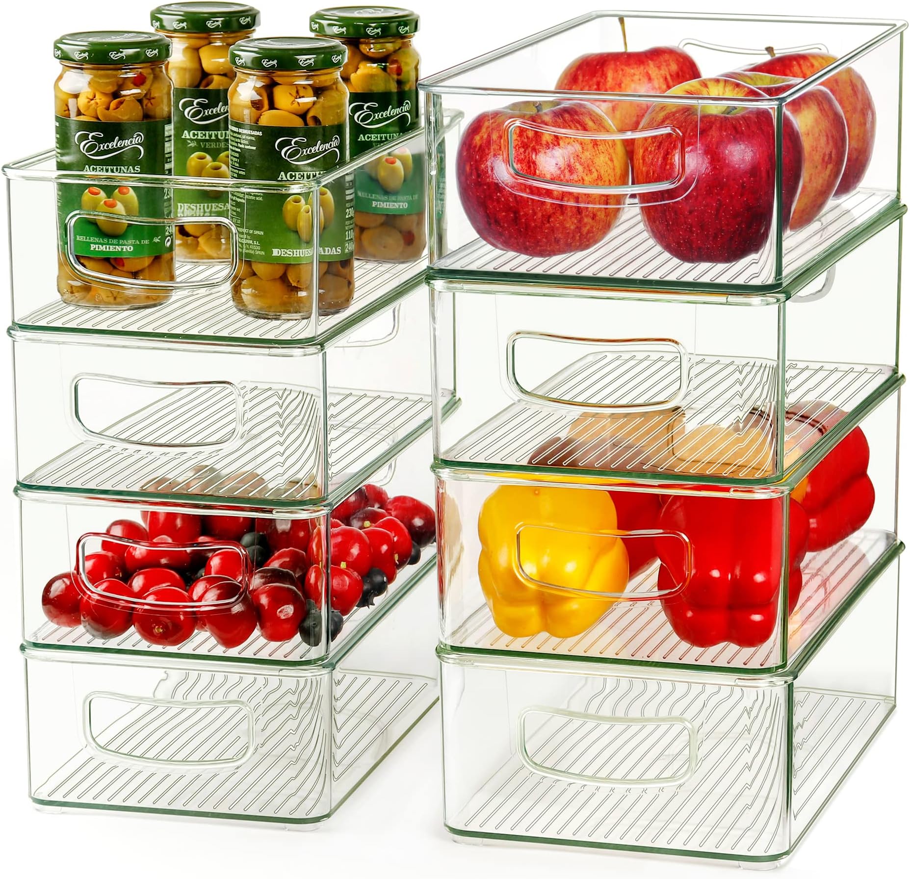 Hudgan Set Of 8 Stackable Organizer Bins, Straight Sides Plastic Storage Containers for Pantry