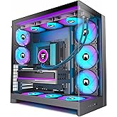 HYXN H2 (2026) HYXN ATX PC Case, Pre-installed 8 PWM ARGB Fans (6X140mm,2X120mm), Large Dual-Chamber ATX Mid-Tower Airflow Computer Case, Gaming PC Case, 420mm Radiator Support, Type-C 3.2 (Black RGB)