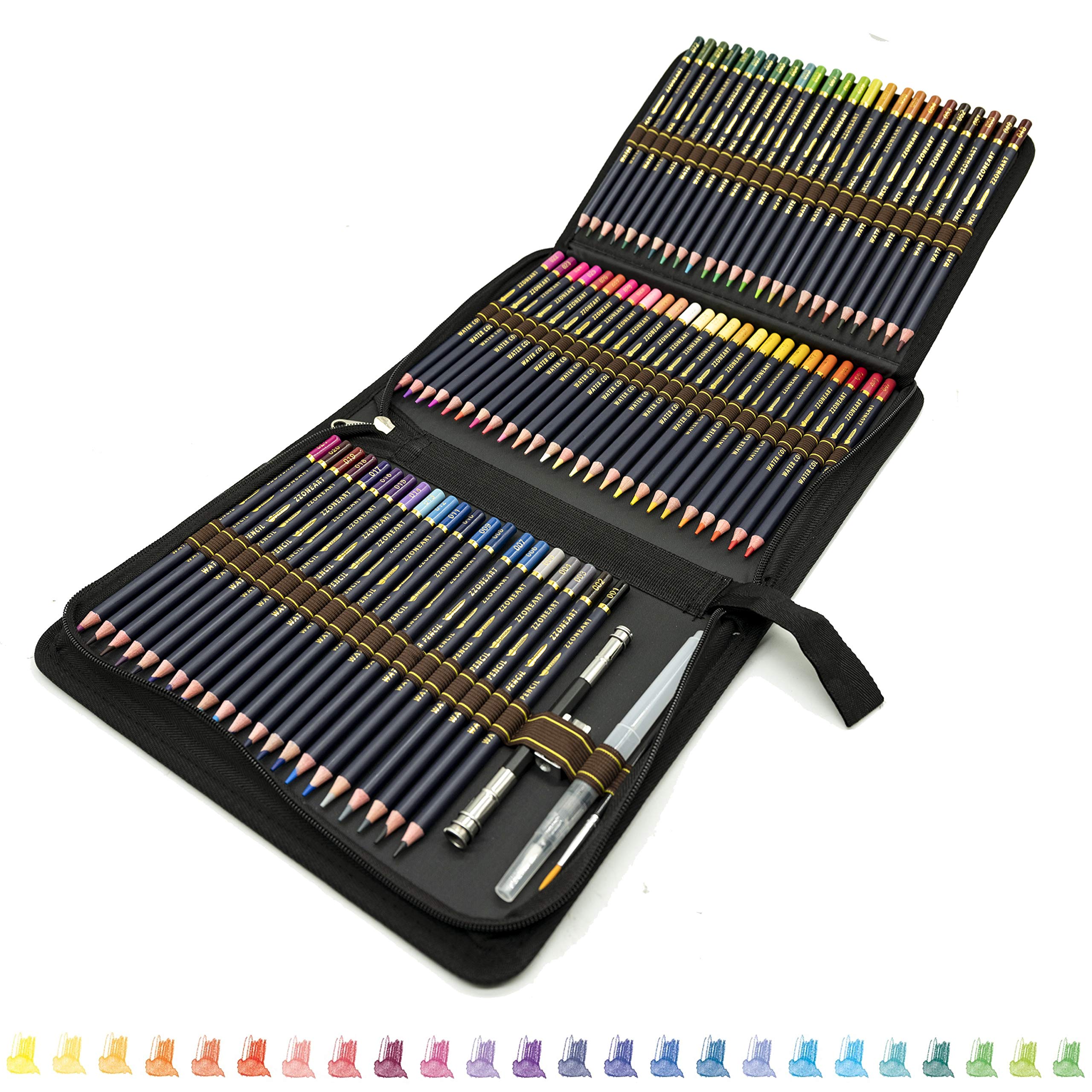 ZZONEART 72Watercolour Pencils sketch Drawing Art Set,Portable Zipper Case with Set of 72 Watercolor Pencils-colour Pencil Pack for Adult Coloring and Artists