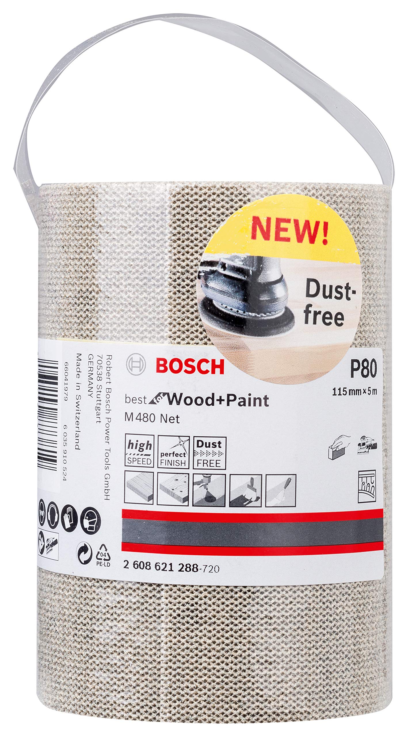 Bosch Professional Sanding Paper Roll M480 Best for Wood and Paint (Wood and Paint, 115 x 5000 mm, grit G80, Accessories for Hand Sanding)