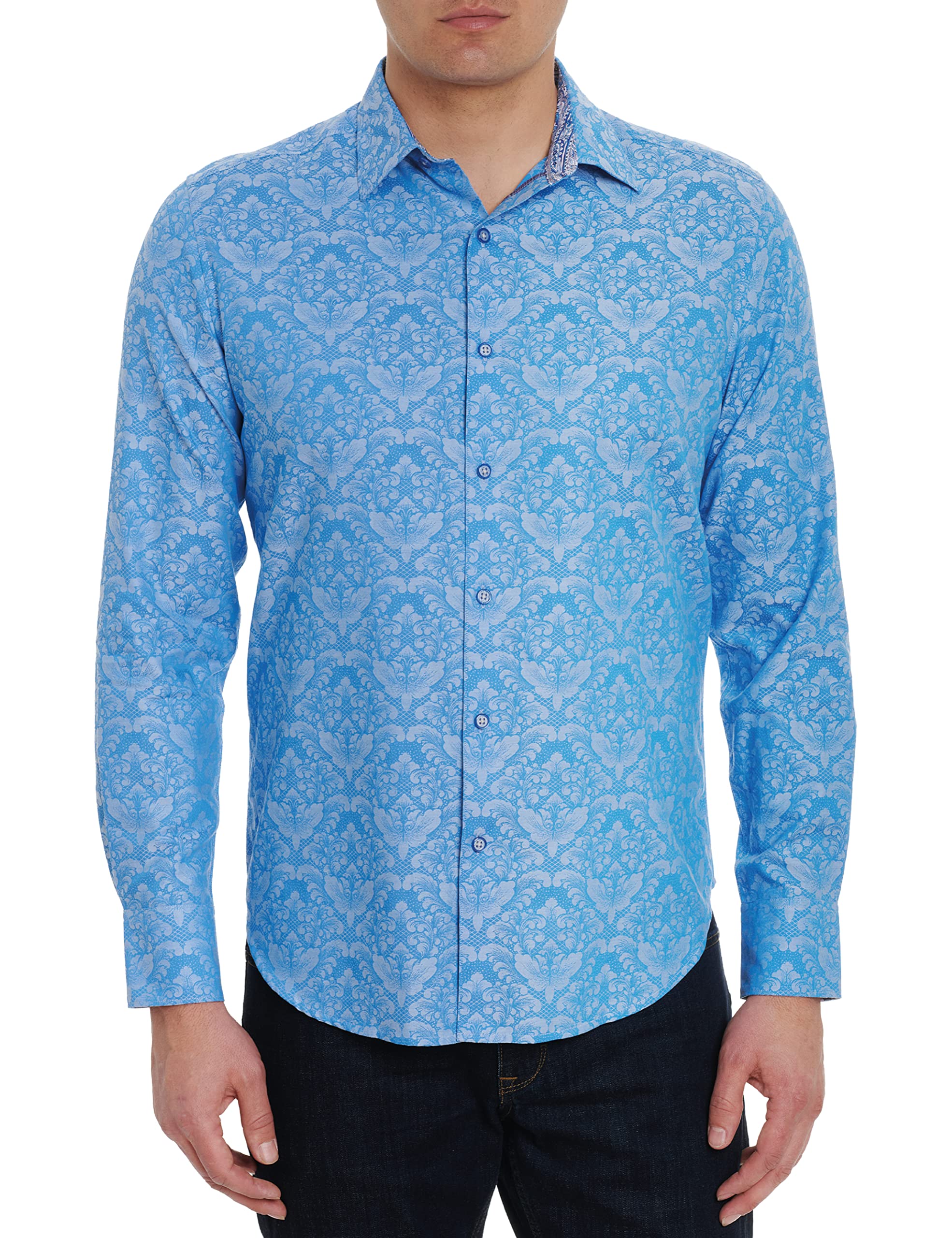 Robert Graham Men’s Bayview Long-Sleeve Woven Button Down Shirt, Premium Cotton Knit Top, Classic-Fit & Richly Detailed Light Blue