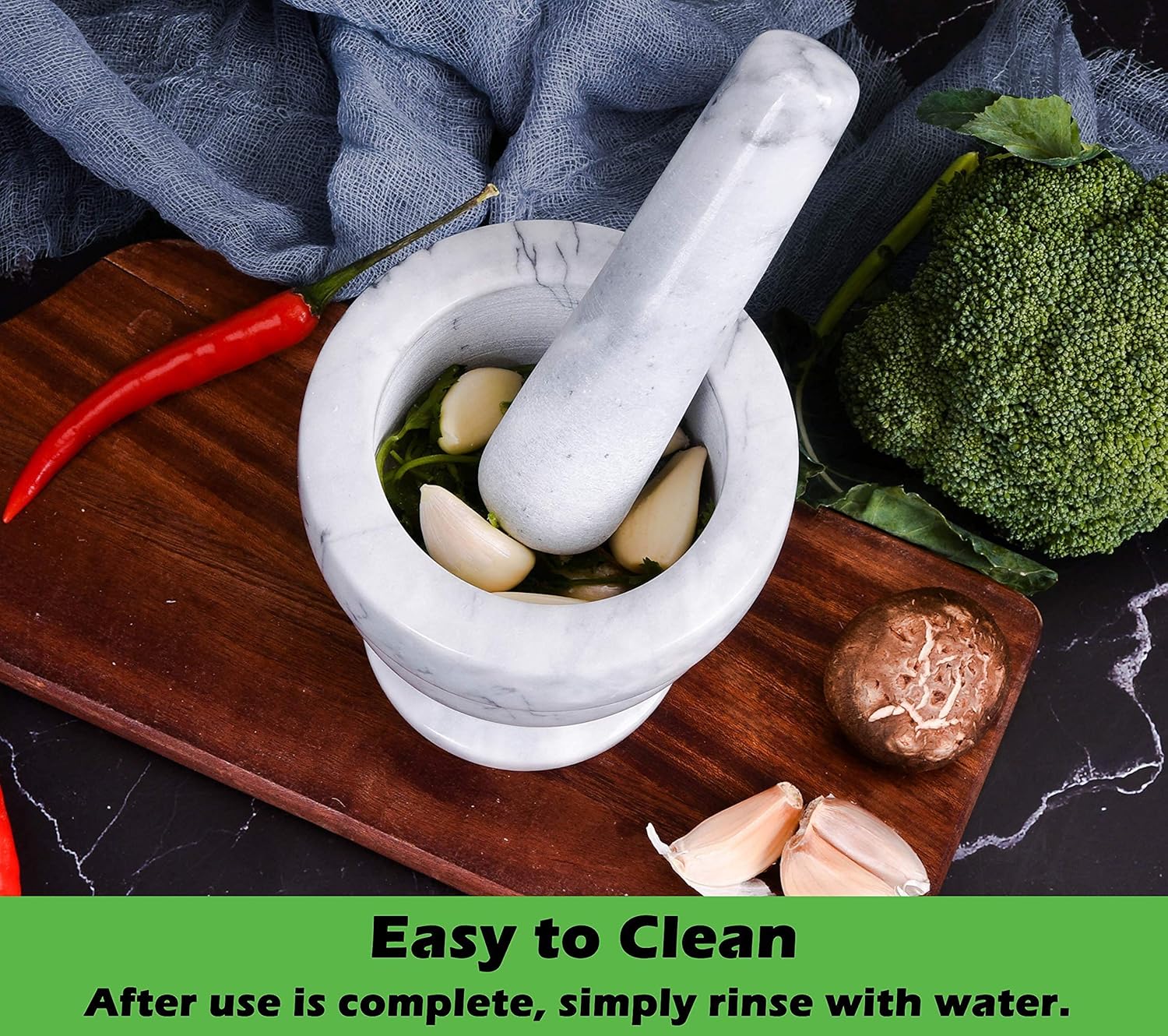 Mortar and Pestle Marble Set for Spices Pestos Seasonings Pastes Guacamole Bowl Herb Grinder Easy to Clean INCLUDED:Silicone Mat, Brush, Stainless Steel Spoon 4.33inch(Small, White Gray): Kitchen & Dining