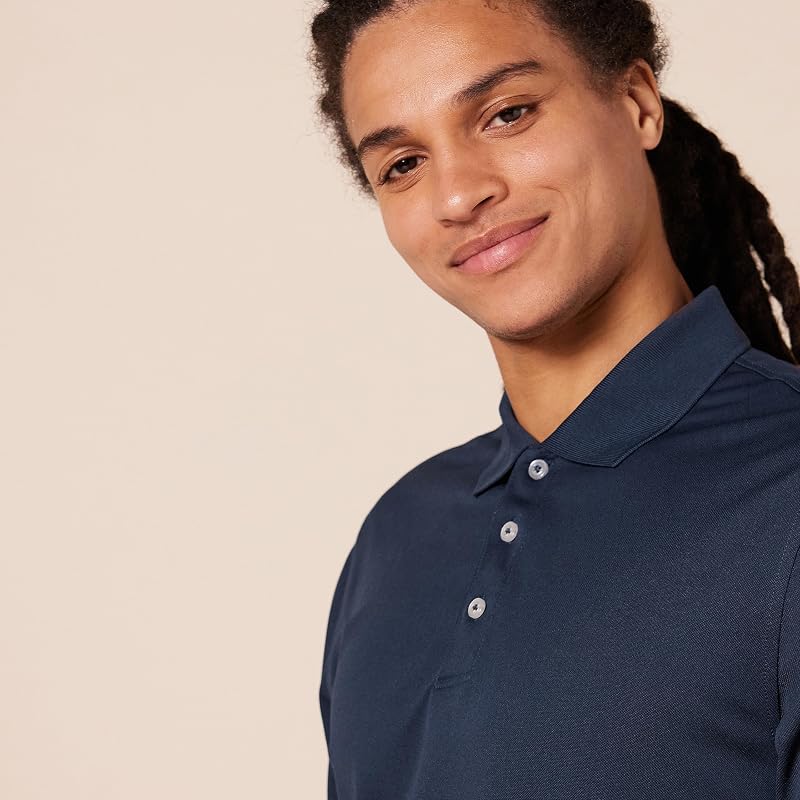 Polo da Golf da Uomo, vestibilità Aderente, ad Asciugatura Rapida, Blu Scuro, Taglia S