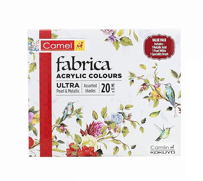 Camel Fabrica Acrylic Ultra Pearl and Metallic Colour Set - Pack of 20 (White)
