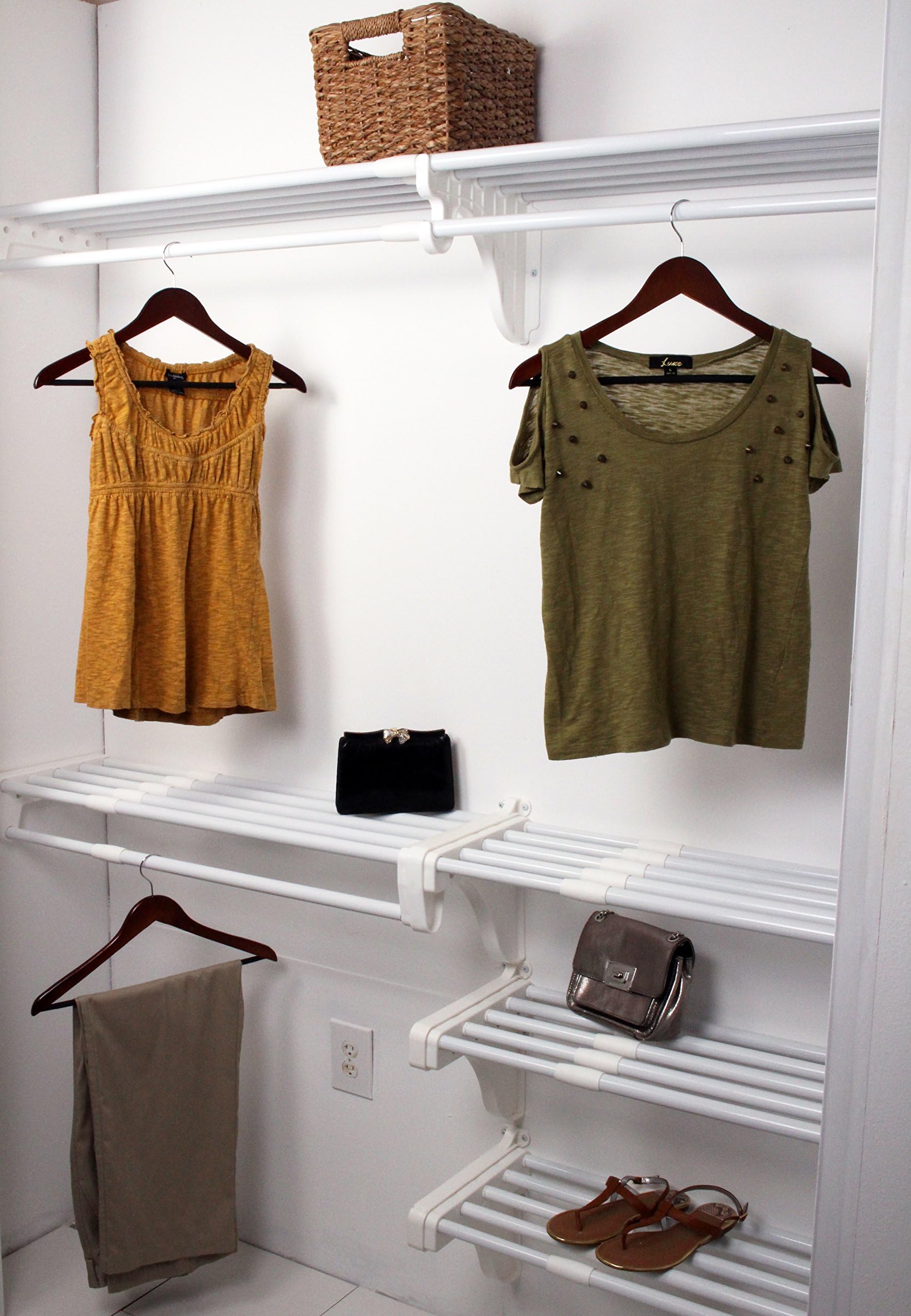 EZ Shelf - DIY Reach-in Closet Kit - Expandable to 10.1 ft of Hanging & 20 ft of Shelf Space - White