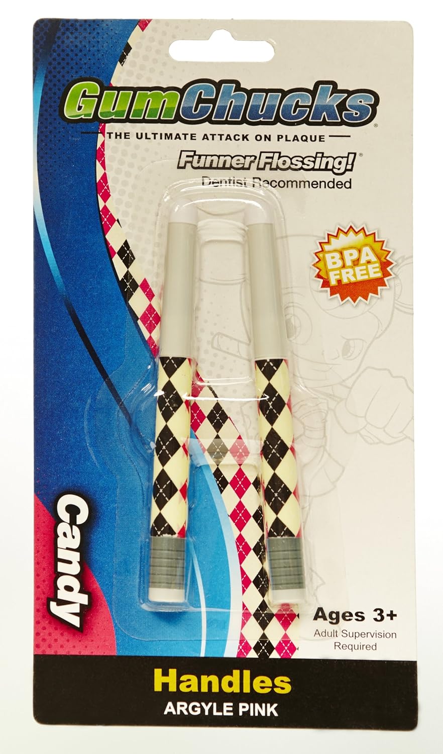 GumChucks | Faster, Easier Flossing! | Reusable Designer Handles | Pink Argyle | Candy