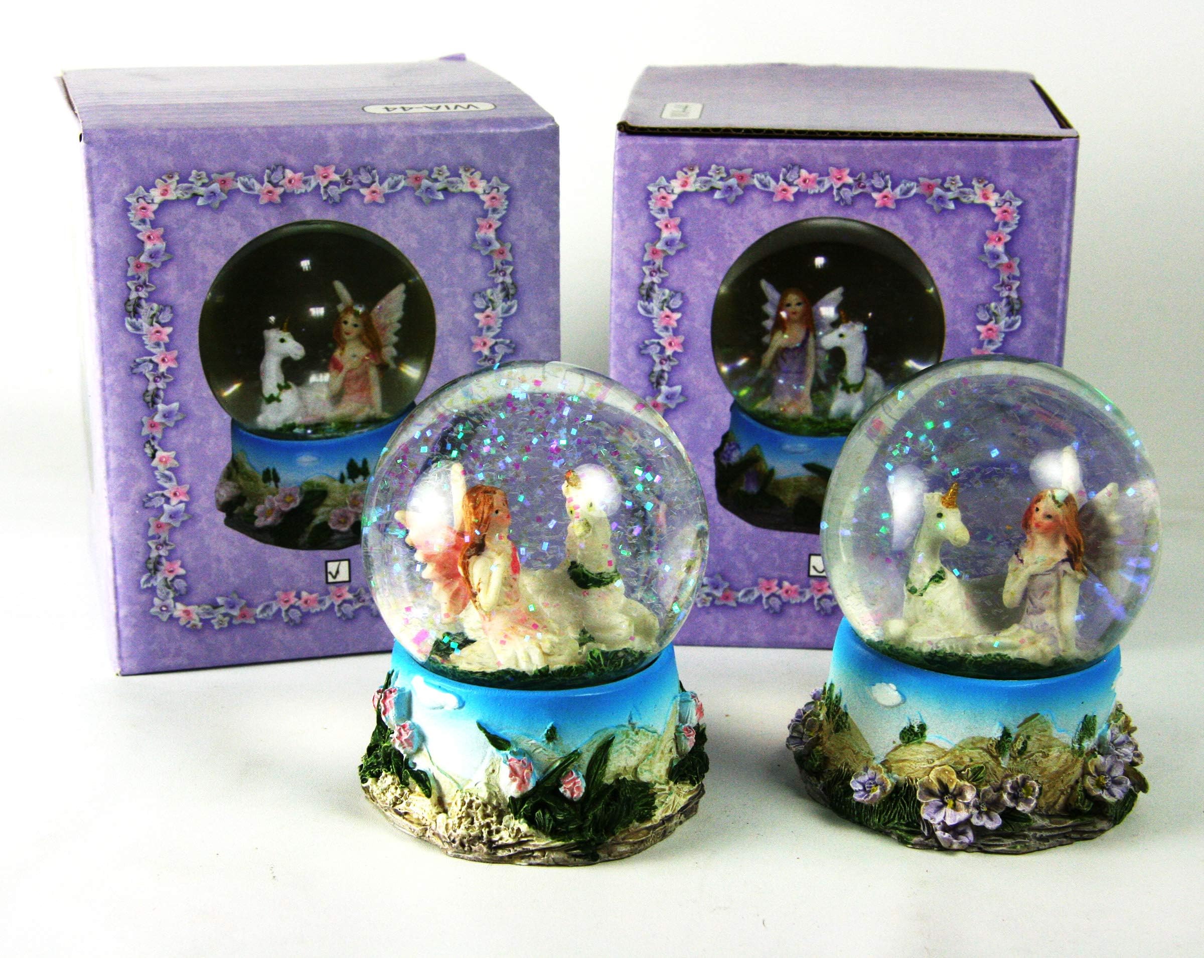 Fairy Garden Set - 2 Fairies with Unicorns Inside a Snow Globes