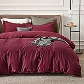 Bedsure Duvet Cover Queen Size - Soft Double Brushed Bedding Set for Kids & Adults, Zipper Closure, 3 Pieces, Includes 1 Duvet Cover (90"x90") & 2 Pillow Shams, NO Comforter, Burgundy