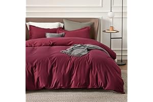 Bedsure Duvet Cover Queen Size - Soft Double Brushed Bedding Set for Kids & Adults, Zipper Closure, 3 Pieces, Includes 1 Duvet Cover (90"x90") & 2 Pillow Shams, NO Comforter, Burgundy