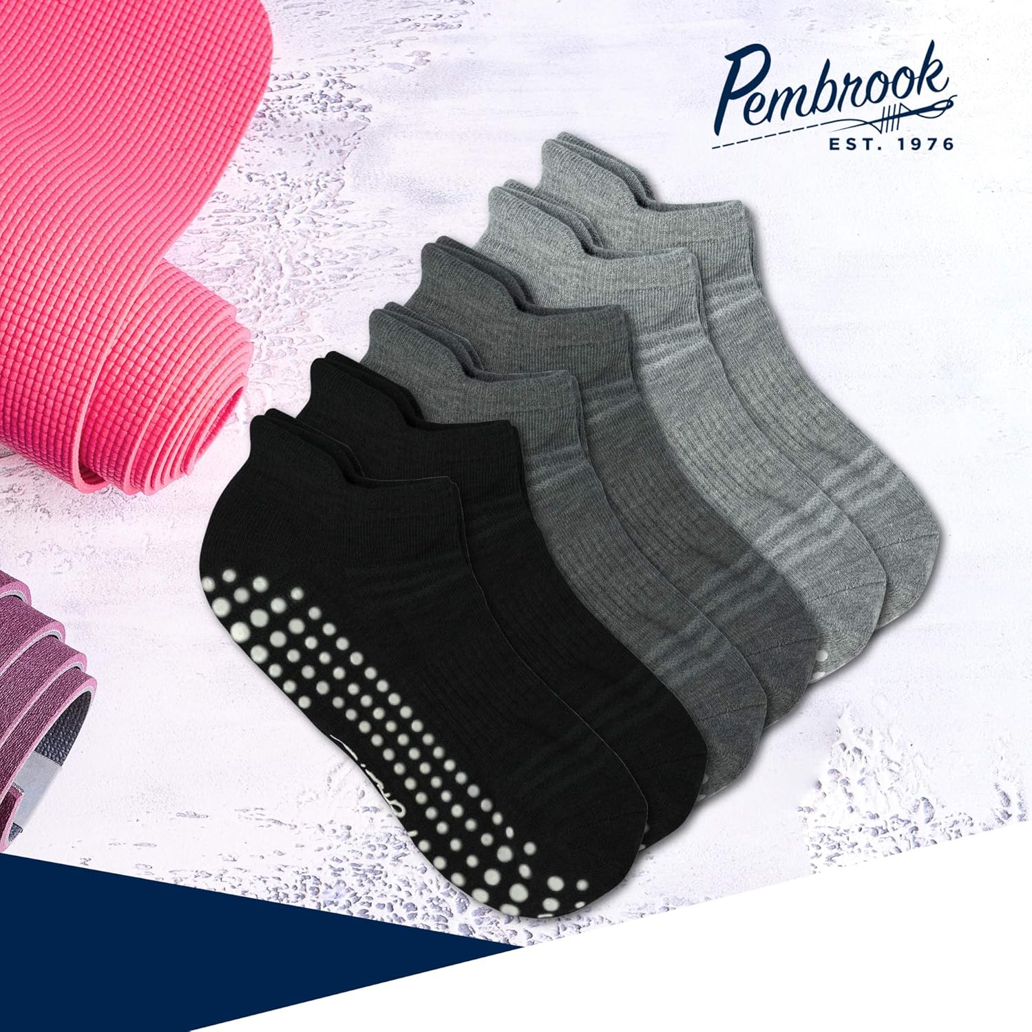 Pembrook Grip Socks - Non Slip and Non Skid Hospital, Yoga, Barre, Pilates, Maternity, Ballet, Women & Men (6 Pairs): Clothing